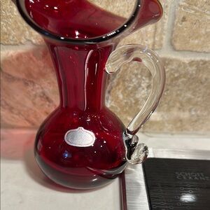 Rainbow Elegant Red Glass Pitcher with Clear Handle